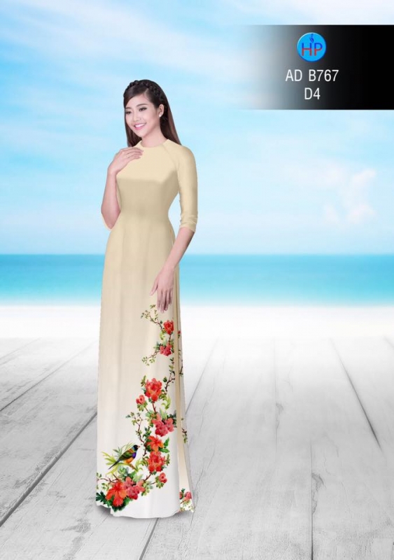 Vải áo dài hoa và chim