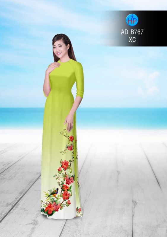 Vải áo dài hoa và chim