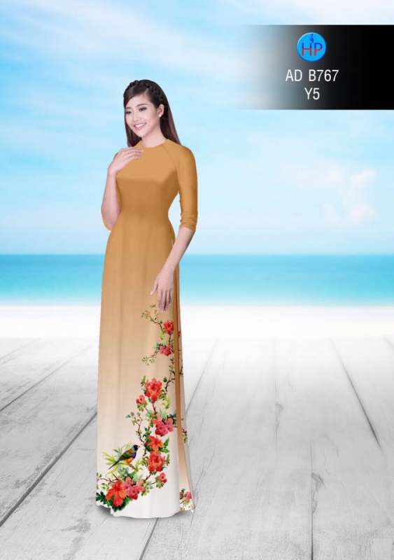 Vải áo dài hoa và chim