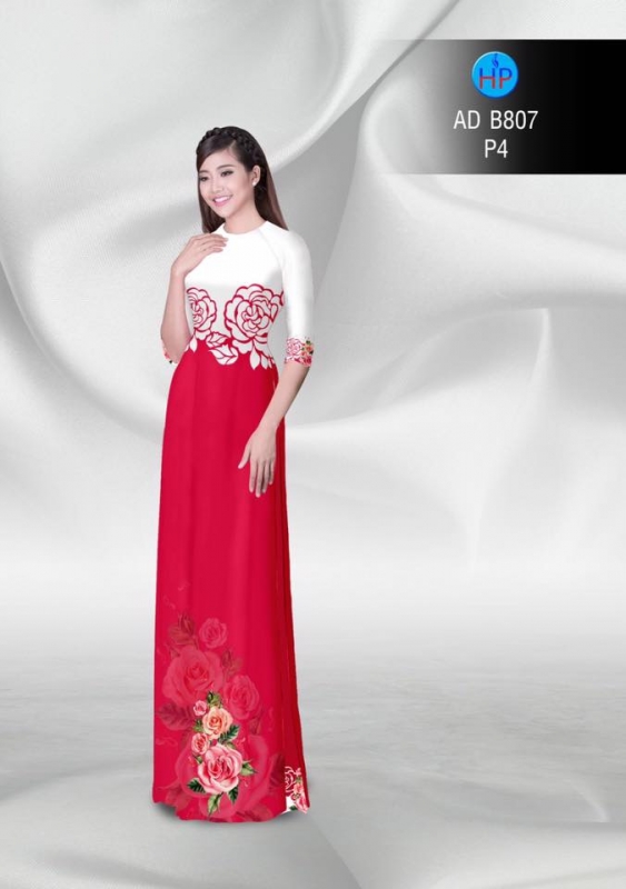 Vải áo dài hoa Hồng