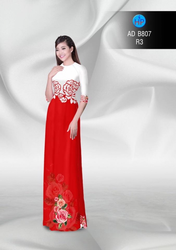 Vải áo dài hoa Hồng