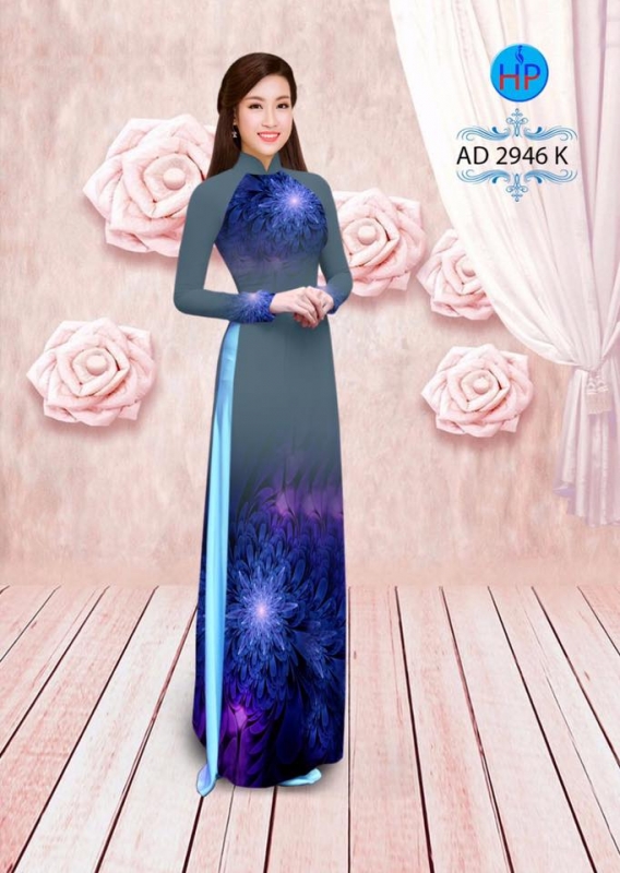 Vải áo dài hoa cúc 3D
