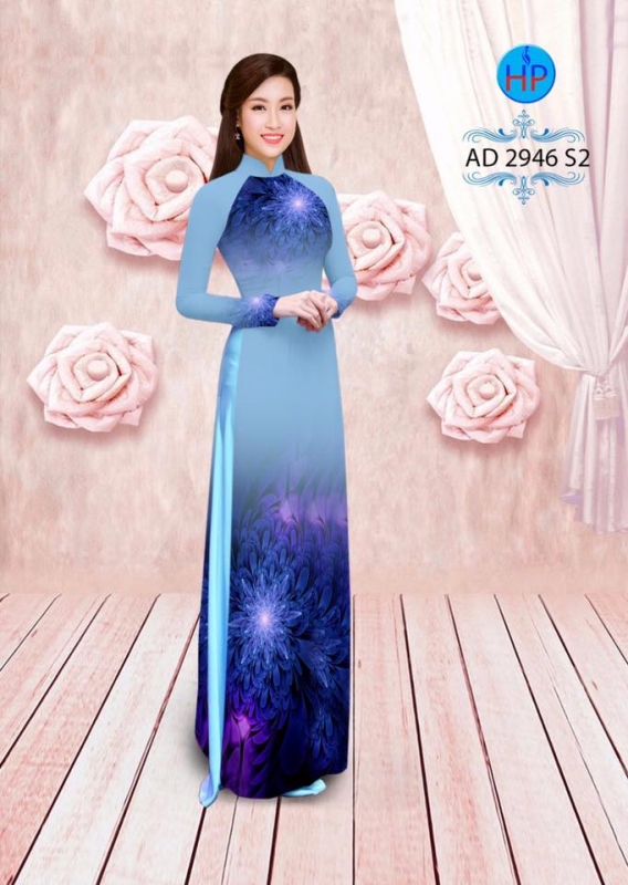 Vải áo dài hoa cúc 3D