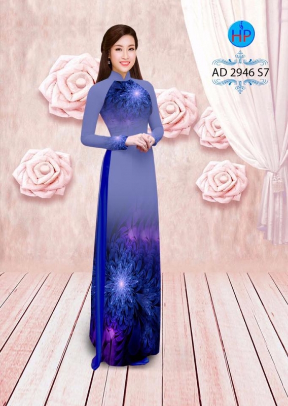 Vải áo dài hoa cúc 3D