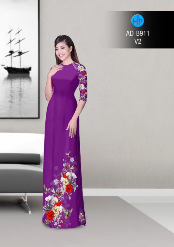 Vải áo dài hoa và chim