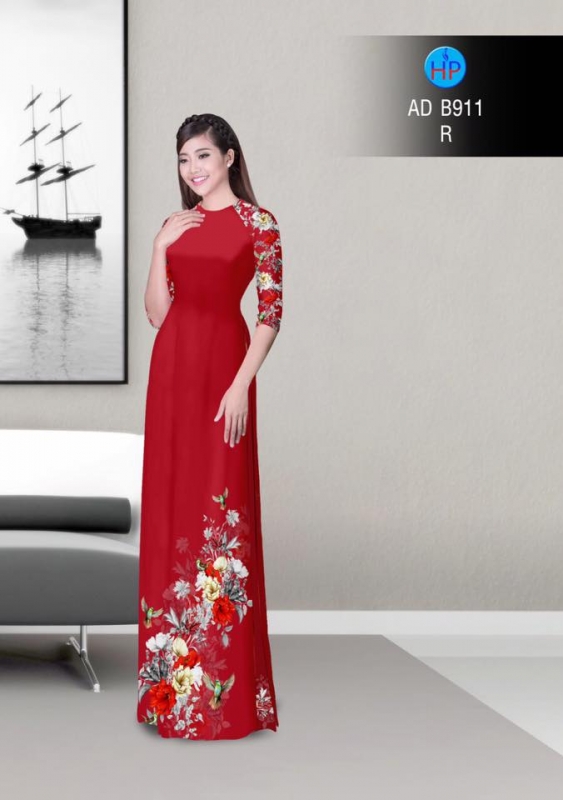 Vải áo dài hoa và chim