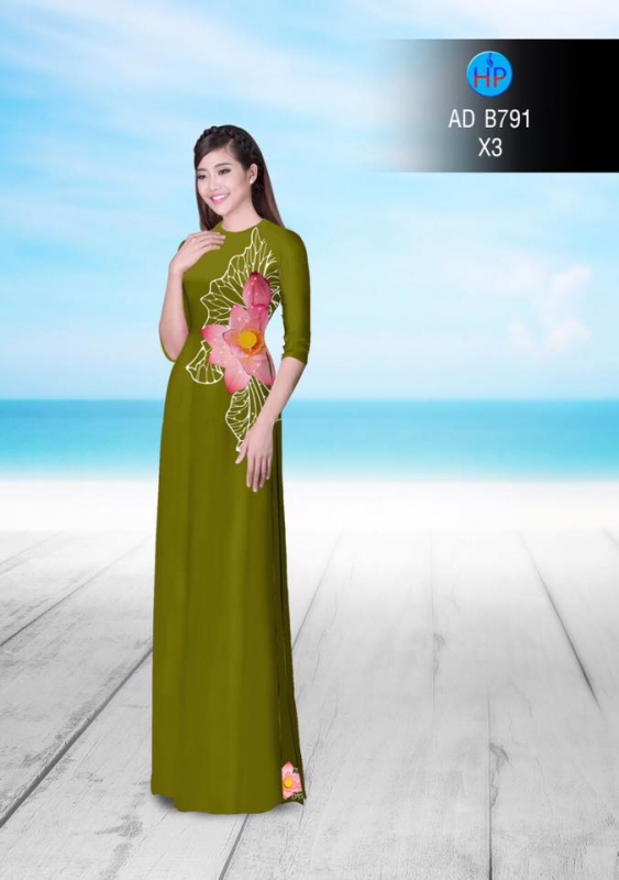 Vải áo dài hoa Sen ngang hông