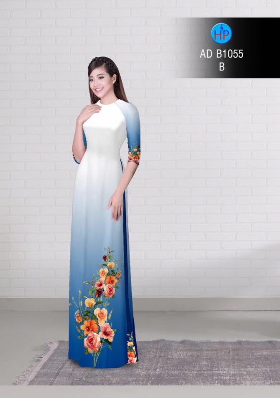 Vải áo dài hoa Hồng tà dưới