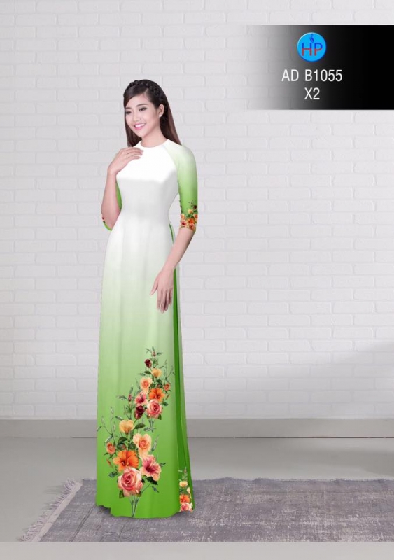 Vải áo dài hoa Hồng tà dưới