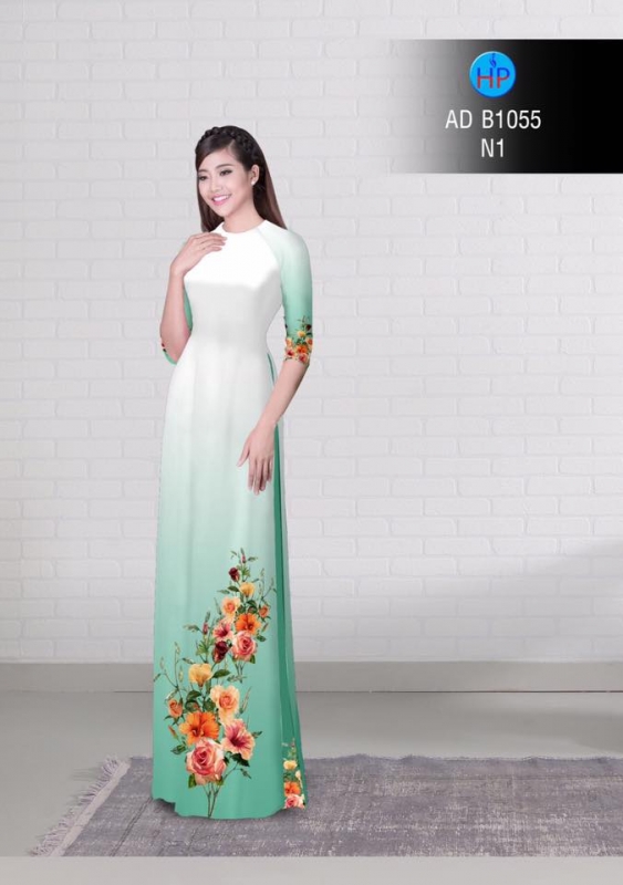 Vải áo dài hoa Hồng tà dưới