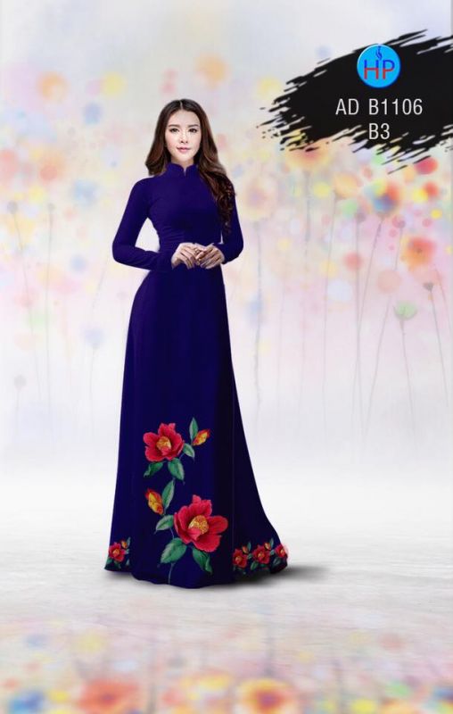 Vải áo dài hoa đỏ Vải áo dài hoa đỏ