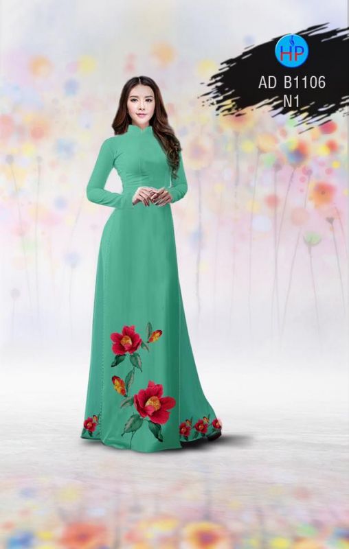 Vải áo dài hoa đỏ Vải áo dài hoa đỏ