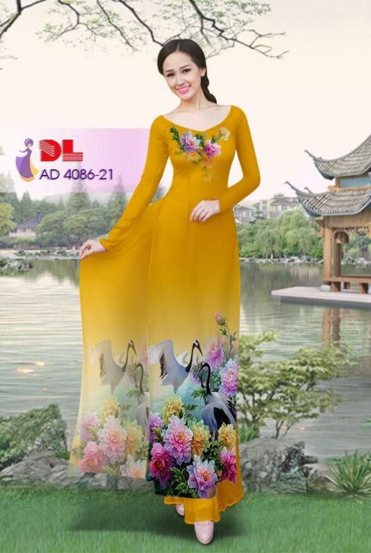 Vải áo dài hoa và chim