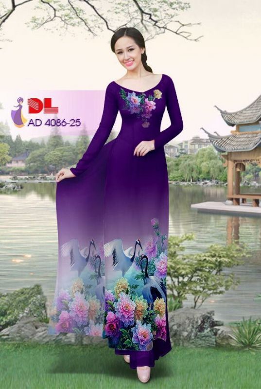 Vải áo dài hoa và chim