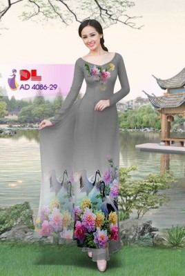 Vải áo dài hoa và chim-DT 3354