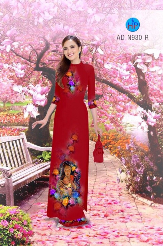 Vải áo dài hình mẹ bồng con