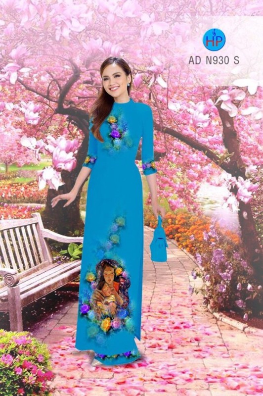 Vải áo dài hình mẹ bồng con