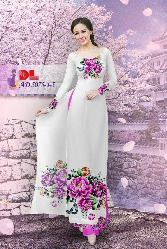 Vải áo dài hoa cúc 3D