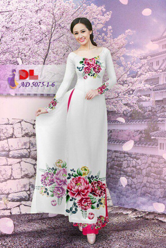 Vải áo dài hoa cúc 3D