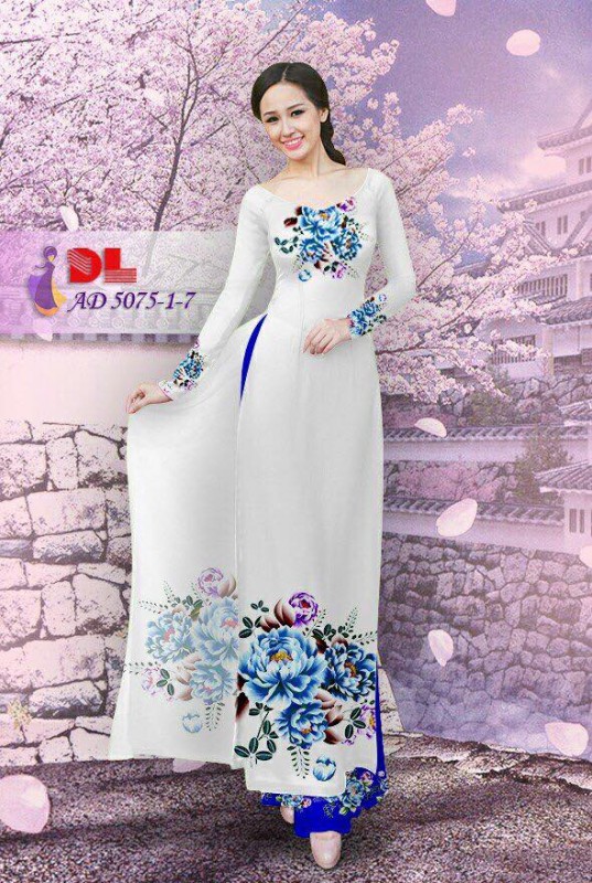 Vải áo dài hoa cúc 3D