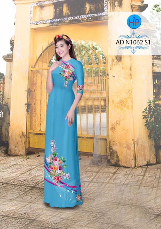 Vải áo dài hoa Hồng trên dưới