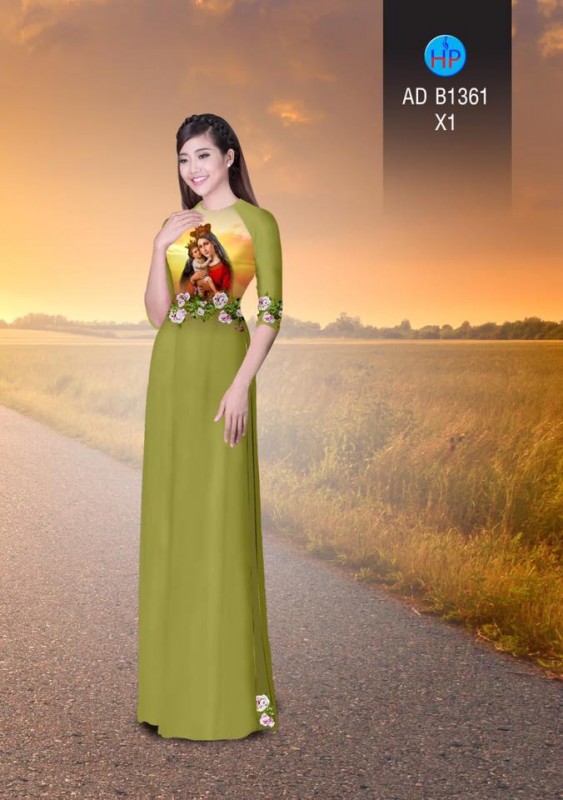 Vải áo dài hình đức mẹ