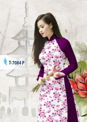 Vải áo dài hoa nhí phối tay trơn