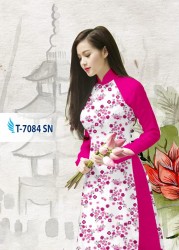 Vải áo dài hoa nhí phối tay trơn