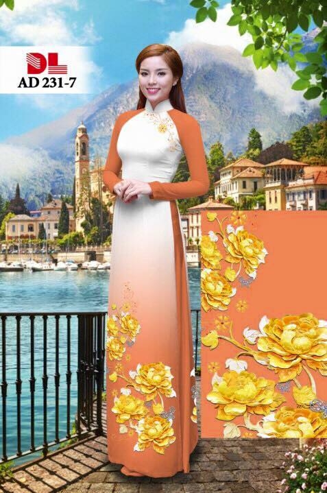 Vải áo dài hoa vàng 3D