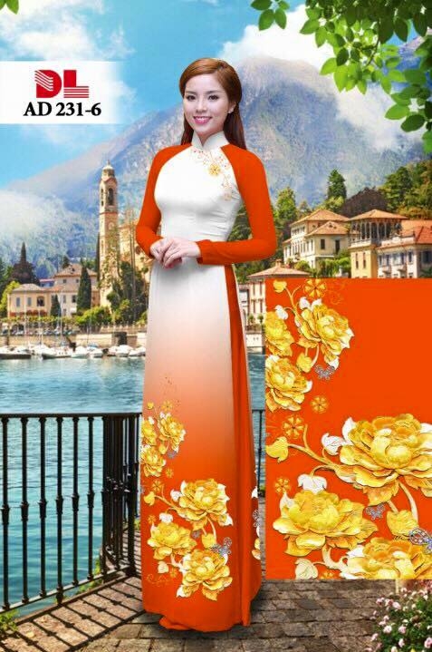 Vải áo dài hoa vàng 3D