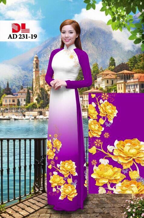 Vải áo dài hoa vàng 3D