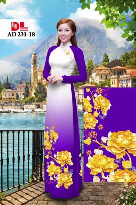 Vải áo dài hoa vàng 3D