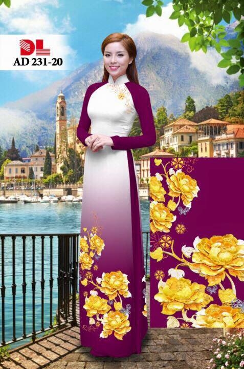 Vải áo dài hoa vàng 3D