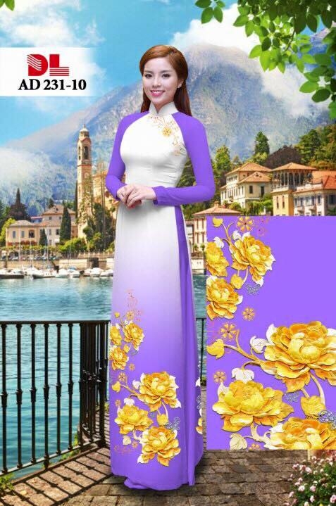 Vải áo dài hoa vàng 3D