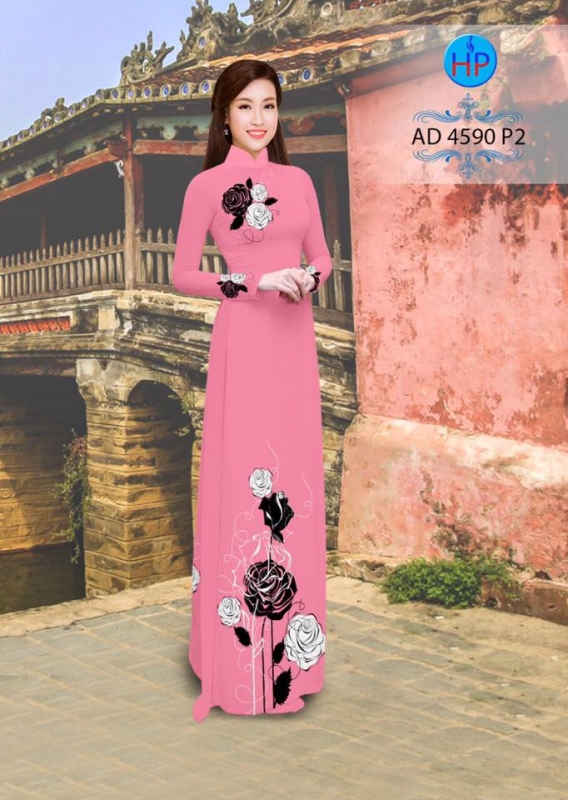 Vải áo dài hoa Hồng