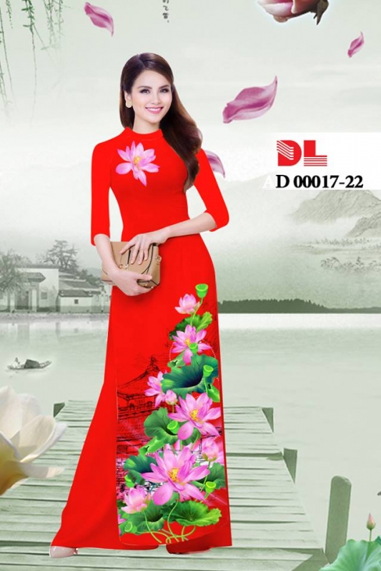 Vải áo dài phong cảnh hoa Sen