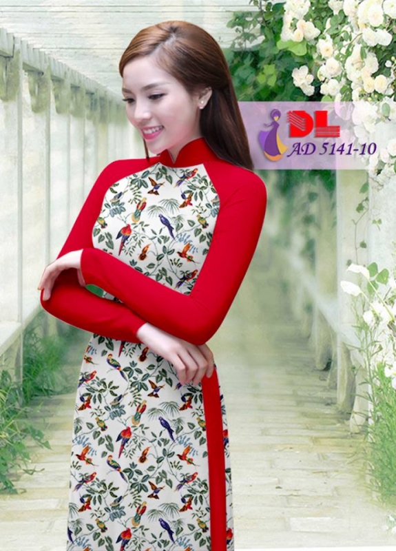 Vải áo dài hoa nhí phối tay trơn
