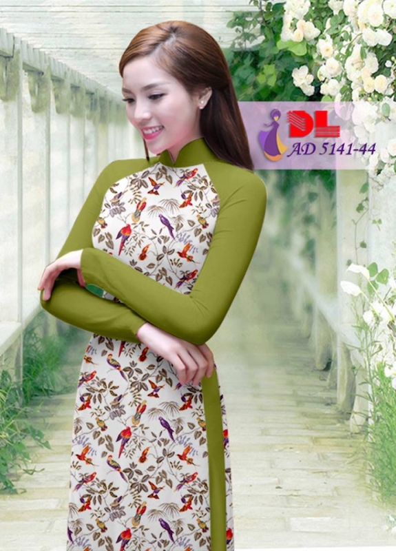 Vải áo dài hoa nhí phối tay trơn