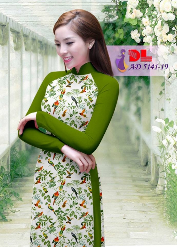 Vải áo dài hoa nhí phối tay trơn