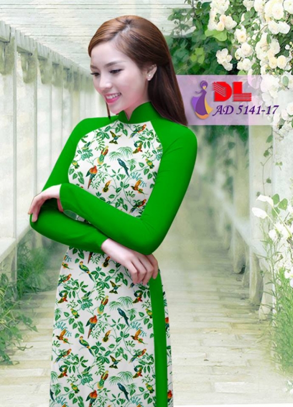 Vải áo dài hoa nhí phối tay trơn