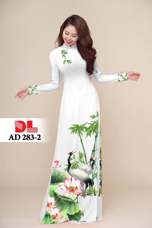 Vải áo dài hoa sen chim hạc