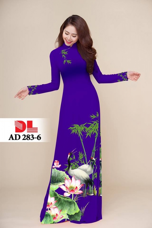 Vải áo dài hoa sen chim hạc