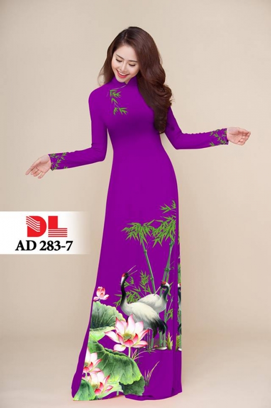 Vải áo dài hoa sen chim hạc