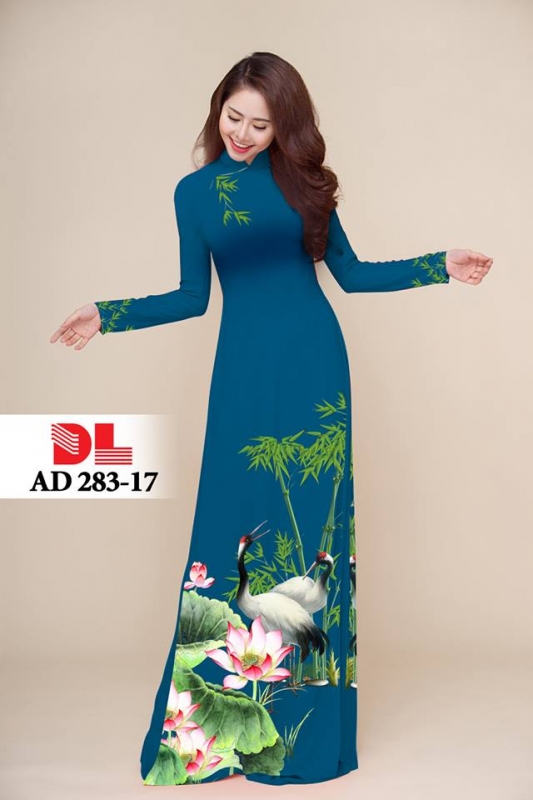Vải áo dài hoa sen chim hạc