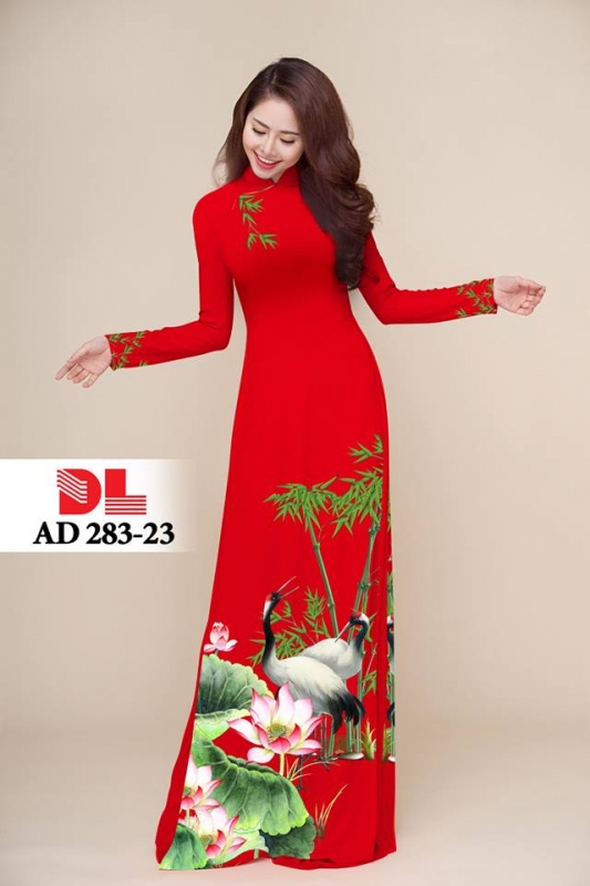 Vải áo dài hoa sen chim hạc