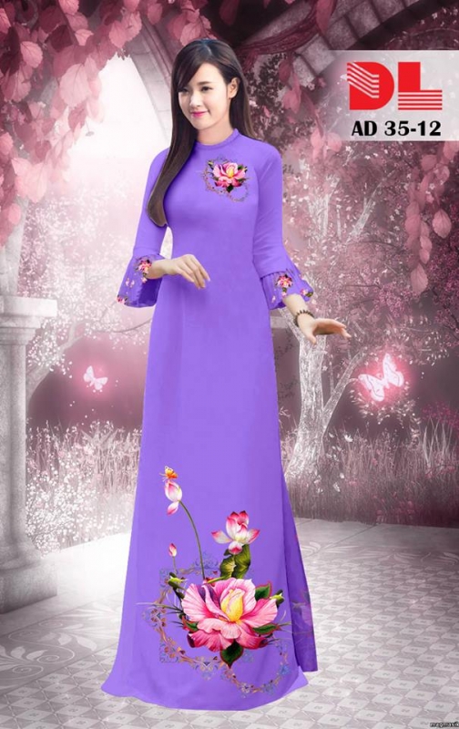 Vải áo dài hoa sen đẹp