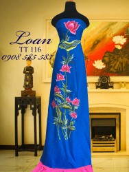 Vải áo dài tơ tằm thêu hoa sen