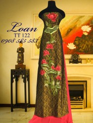 Vải áo dài tơ tằm thêu hoa sen