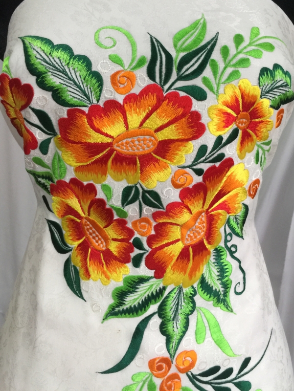 Vải áo dài tơ tằm thêu hoa