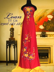 Vải áo dài tơ tằm thêu hoa